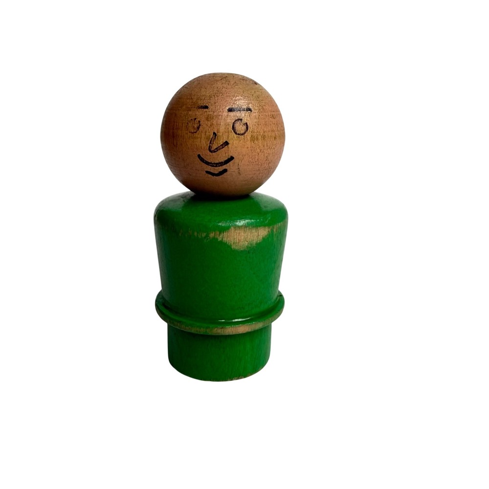 VTG Fisher Price Little People Toy Man Green Wood Vintage Peg Figure Replacement